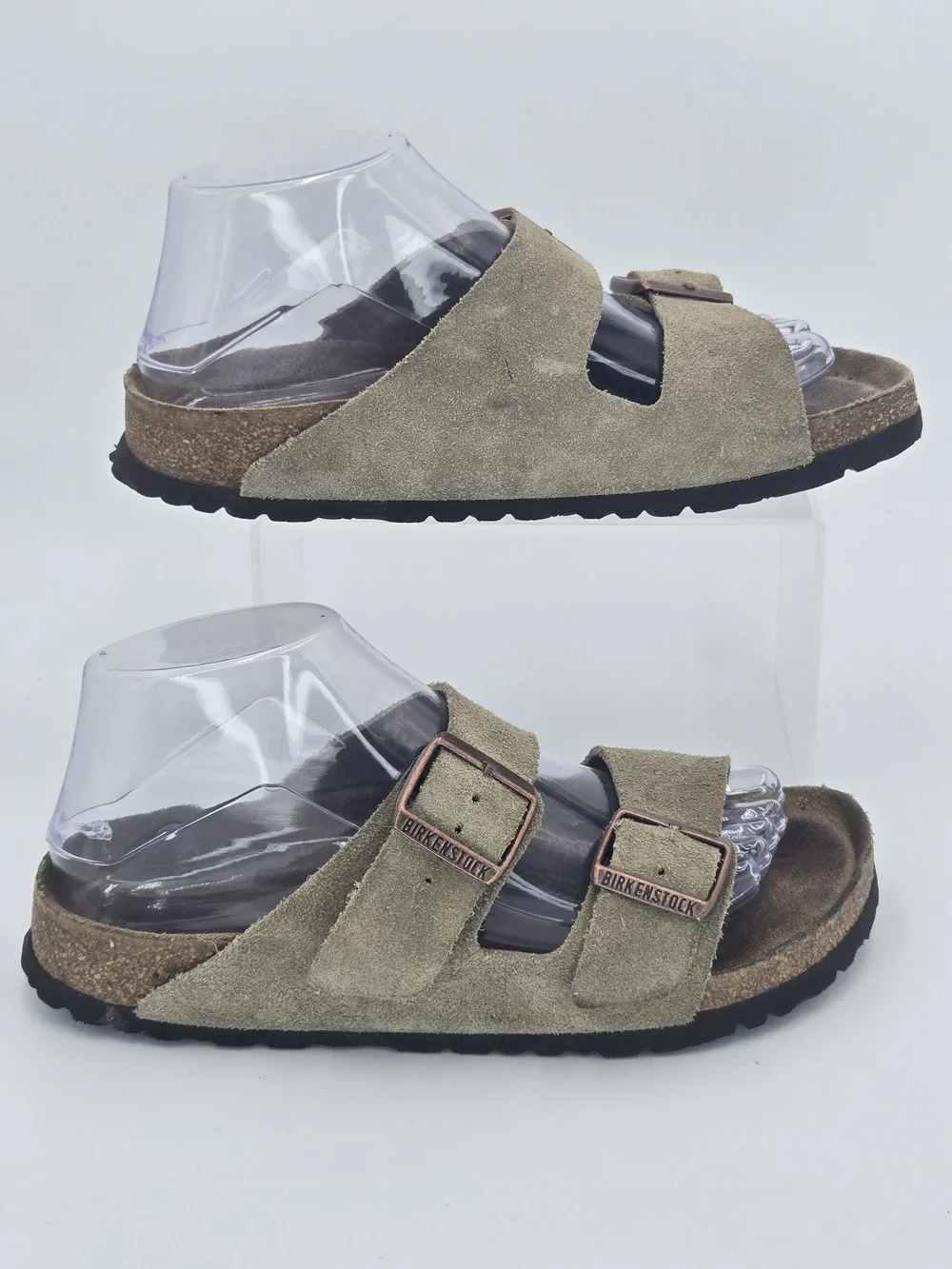 Birkenstock Arizona Two-Buckle Suede Slide Sandals in Taupe Women's Size 7-7.5 - Picture 4 of 14